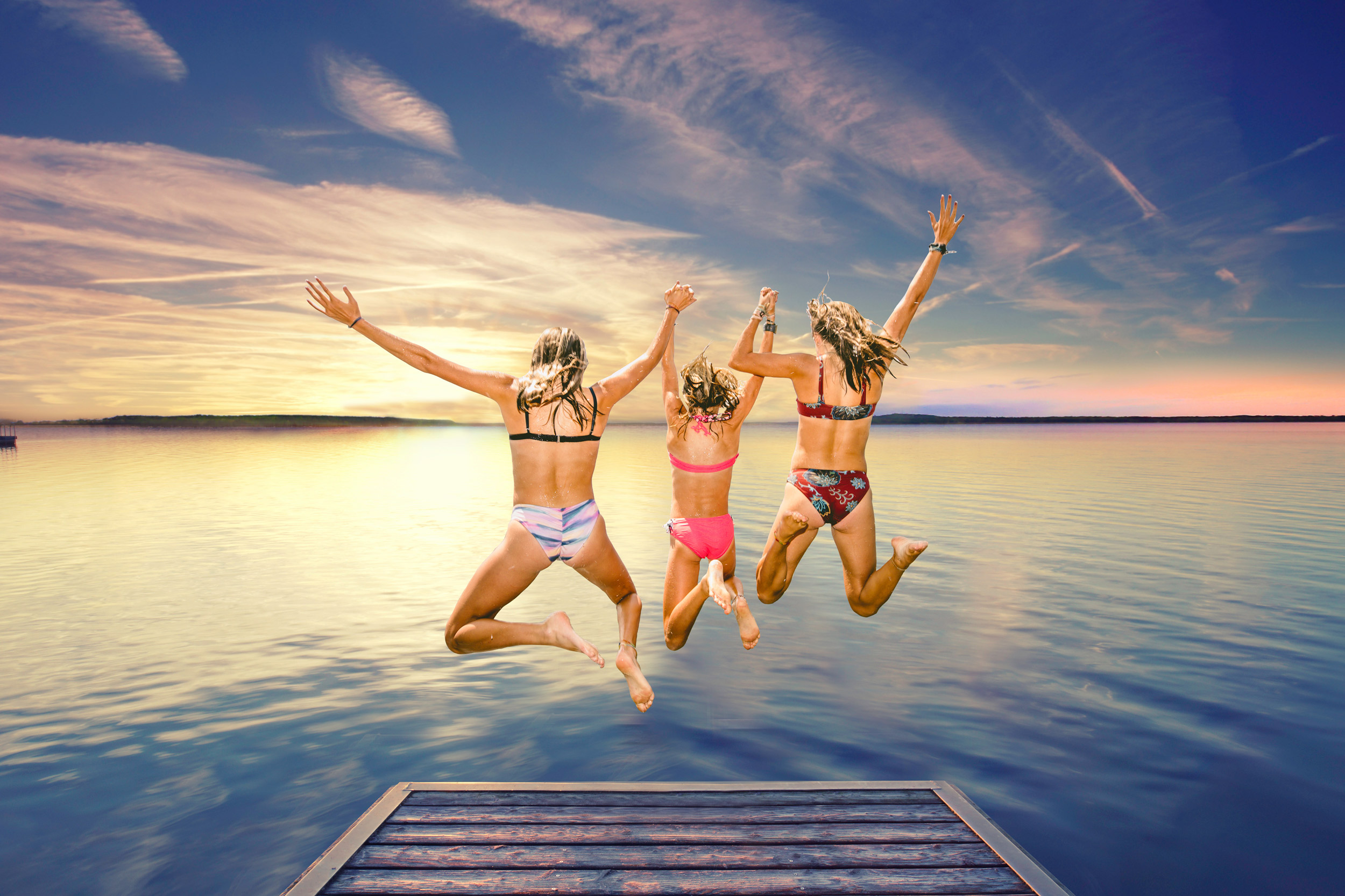 Girls Jumping off Dock